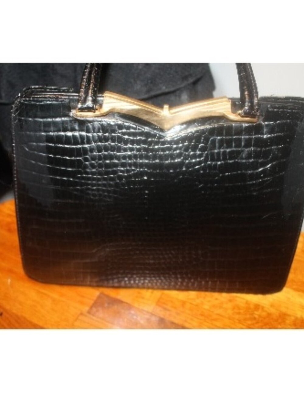 Elegant Vintage 40's Alligator Crocodile Brass Kiss Lock Handbag Purse Antique